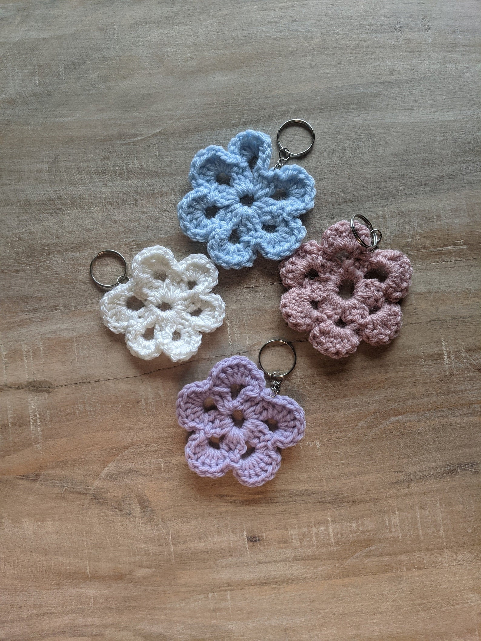 Hand knit flower keychain multiple colors Etsy
