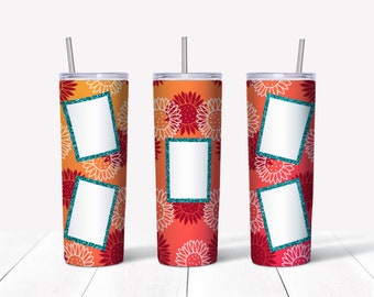 Photo Tumbler sur orange/rouge avec des fleurs