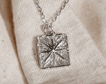 Pendant Necklace North Star | Necklace with rectangular star pendant and zirconia stones made of 925 sterling silver