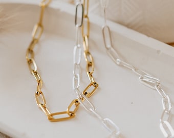 Big Paperclip Necklace Gold / Silber | 316L Edelstahl, 18k hochwertige Mehrfachvergoldung, versilbert, goldene Kette, silberne Kette