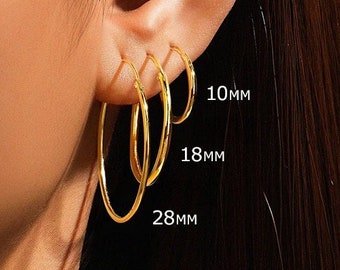 Basic Creolen | filigrane Hoops Ohrringe in mehreren Größen aus 925er Sterling Silber wahlweise 18 Karat vergoldet, minimalistisch und fein