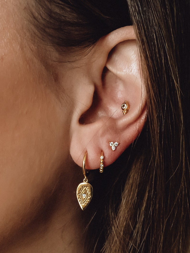 silver earrings hoops with pendants Zirconia Stones 925 Silver golden earrings Oval Drop Hoop earrings Marrakech 18K Gold Plated