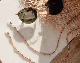 Glasses chain Jaipur | colorful glasses chain made of small rice beads in warm colors, sunglasses chain, summer accessory