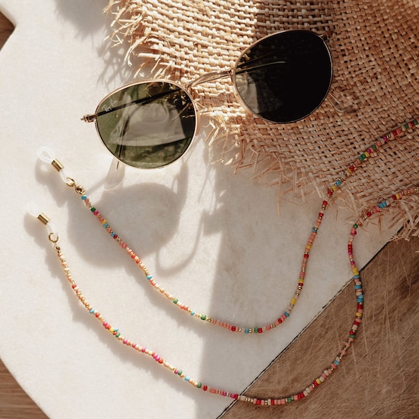 Chaîne de lunettes Jaipur | chaîne de lunettes colorée composée de petites perles de riz aux couleurs chaudes, chaîne de lunettes de soleil, accessoire d'été