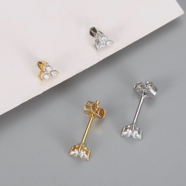 Trikonia stud earrings | Dainty CZ mini stud earrings with 3 zirconia stones made of 925 sterling silver, optionally 18 carat gold plated