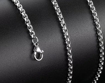 Box Chain Necklace Silber | Gliederkette aus Edelstahl, silberne Kette, Gliederkette, Unisex Kette