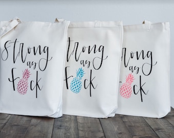 Strong as f*ck bag tote bag // infertility awareness bag // IVF gift // Infertility gift // pineapple tote bag