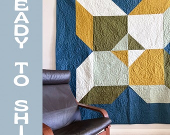 Finished Handmade Queen Size Quilt // Handmade Modern Quilt // Modern Queen Sized Quilt // Ready to Ship quilt