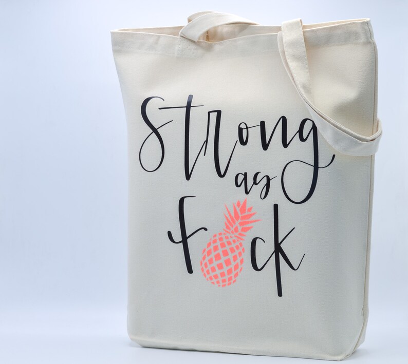 Strong as fck bag tote bag // infertility awareness bag // IVF gift // Infertility gift // pineapple tote bag Neon Grapefruit