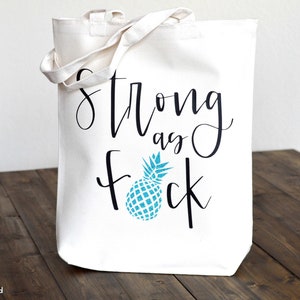 Strong as fck bag tote bag // infertility awareness bag // IVF gift // Infertility gift // pineapple tote bag Mermaid Blue Glitter