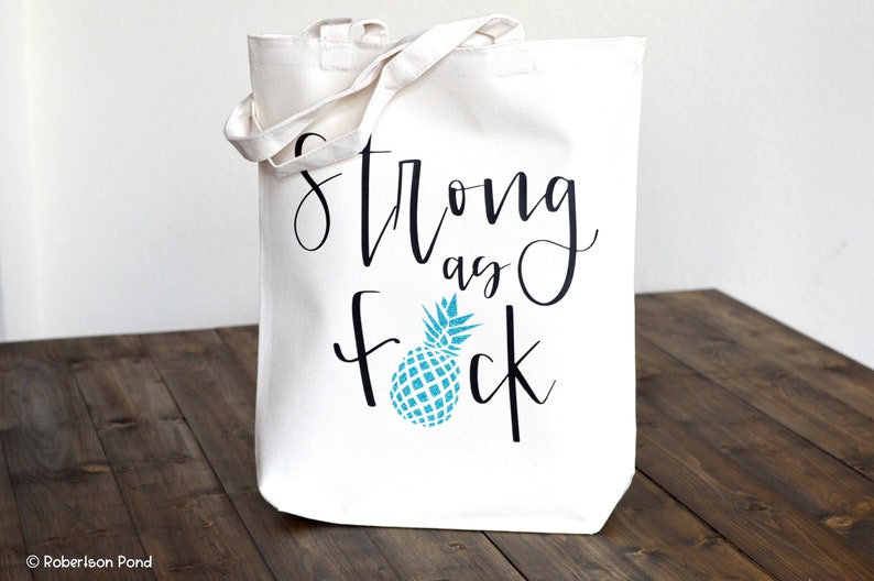 Strong as fck bag tote bag // infertility awareness bag // IVF gift // Infertility gift // pineapple tote bag Mermaid Blue Glitter