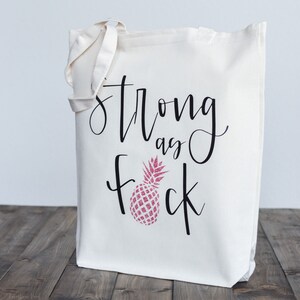 Strong as fck bag tote bag // infertility awareness bag // IVF gift // Infertility gift // pineapple tote bag Pink Glitter