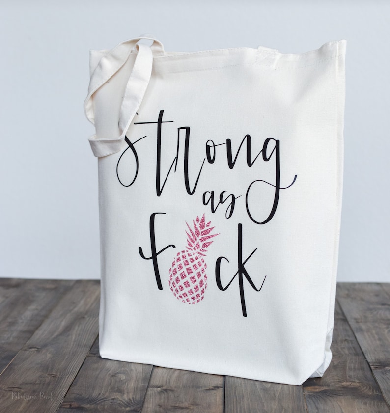 Strong as fck bag tote bag // infertility awareness bag // IVF gift // Infertility gift // pineapple tote bag Pink Glitter