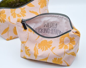 Wildly Fucking Strong Hidden Message Bag // Inspirational make-up bag // Snarky bag // IVF Medication bag // Embroidered bag