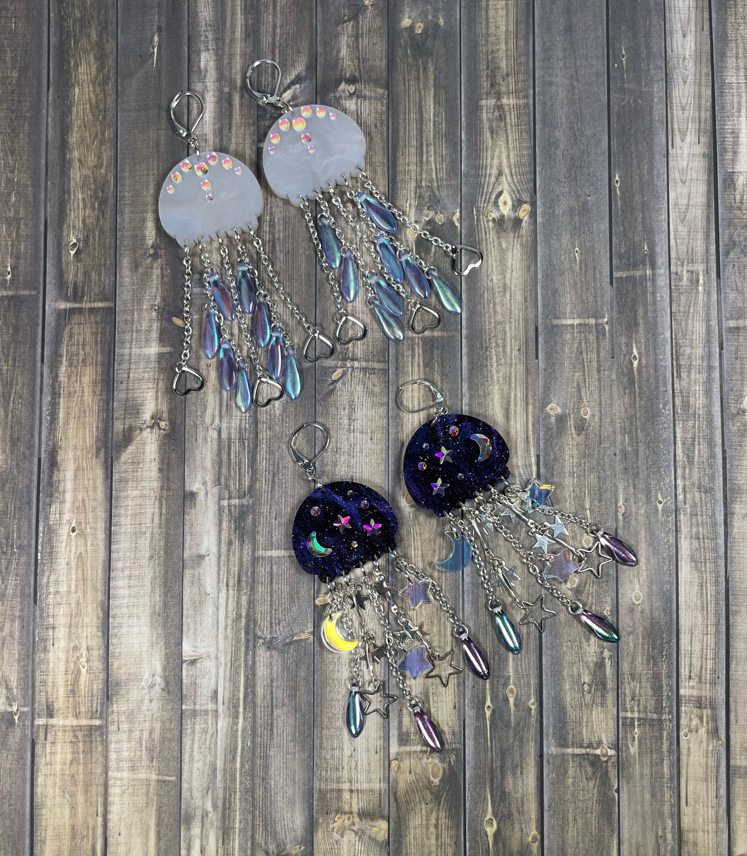 Sapphire Sand Bead Jellyfish Earrings
