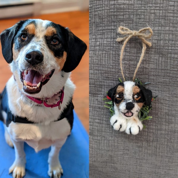 Custom Needle Felted Dog - Christmas Wreath Ornament