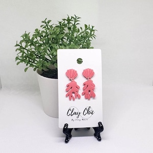 Under the Sea, Dangle Earrings, Seashell & Coral Earrings, Seashell, Coral, Handmade, Polymer Clay Earrings, Clay Earrings
