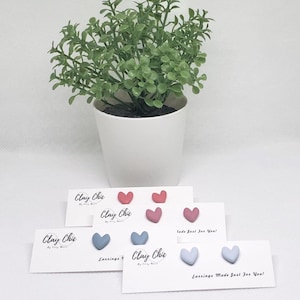 Dainty Heart Stud Earrings: Handmade Polymer Clay Jewelry
