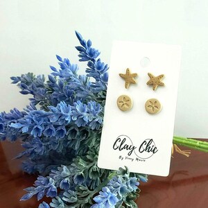 Beach Studs, Starfish Studs, Sand Dollar Studs, Summer Studs, Ocean Studs, Clay Earrings, Summer Earrings