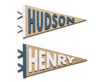 Personalized Name Pennant, Custom Nursery Decor, Wooden Kids Room Sign, Neutral Baby Shower Gift