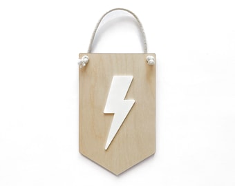 Lightning Bolt Wood Nursery Sign, Edgy Kids Room Decor