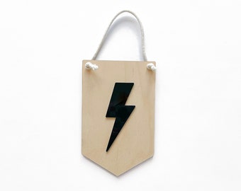 Lightning Bolt Hanging Sign: Laser Cut Wood, Kids Room Decor