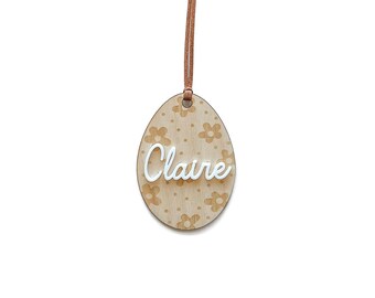 Personalized Easter Basket Tag: Birch Wood Egg Name Tag