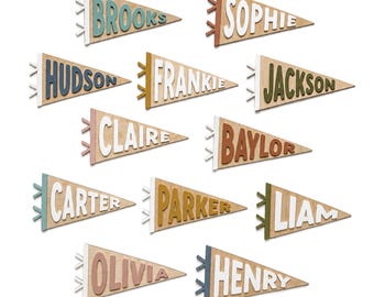 Personalized Name Pennant, Custom Nursery Decor, Wooden Kids Room Sign, Neutral Baby Shower Gift
