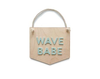 Drewniany znak „Wave Babe”, dekoracja pokoju dziecięcego w stylu boho