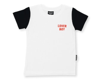 LOVER BOY x Color Block Cotton Top x Modern Screen Printed Kids Shirt x Love You Longtime x Mama's Valentine x Kids Gift x Valentine's Day