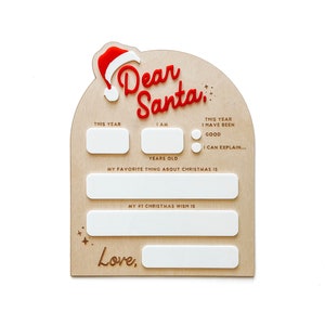Letrero personalizado de borrado en seco "Querido Papá Noel" x "Querido Papá Noel" x Cartas a Papá Noel x Decoración navideña personalizada x Regalo de Papá Noel x Accesorio fotográfico navideño