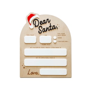 Letrero personalizado de borrado en seco "Querido Papá Noel" x "Querido Papá Noel" x Cartas a Papá Noel x Decoración navideña personalizada x Regalo de Papá Noel x Accesorio fotográfico navideño