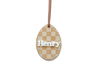 Personalized Easter Basket Tag: Checkerboard Birch Plywood Egg Tag