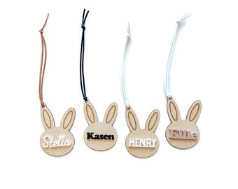 Personalized Easter Basket Tag, Bunny Name Tag, Birch Plywood & Acrylic