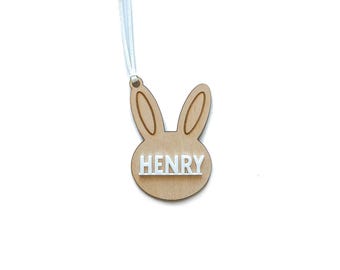 Personalized Bunny Tag, Easter Basket Plywood Name Tag