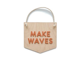 Drewniany znak „Make Waves”, dekoracja pokoju dziecięcego w stylu boho surferów, Surf Hawaii