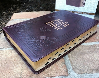 Personalized KJV Bible: Brown Embossed Cover, Giant Print, Thumb-Indexed