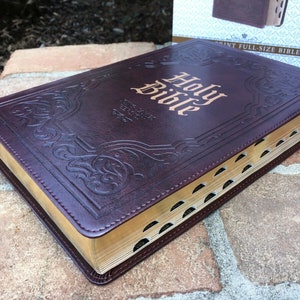 Personalized KJV Giant Print Bible | Beautiful brown Embossed cover | Christmas gift | thumb-indexed tabs | Bible Study Tool