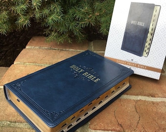 Beautiful KJV Bible | Giant print | Embossed Navy Faux Leather | Thumb-Index | King James Version | Can be personalized!