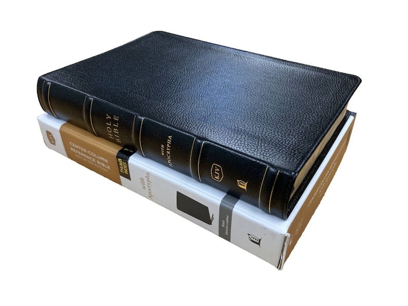 Personalize this Authorized King James Version bible with your names. This personalized KJV bible comes in genuine leather and includes the apocrypha. It has a beautiful ribbed leather cover. You will love this personalized Authorized KJV version.