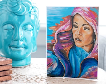 Woman Portrait Art Print Greeting Card, Colorful Contemporary Fine Art