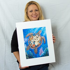 Turtle Dream Art Print, Mythology Painting, Caribbean Colors 16"x20" WhiteMat Set