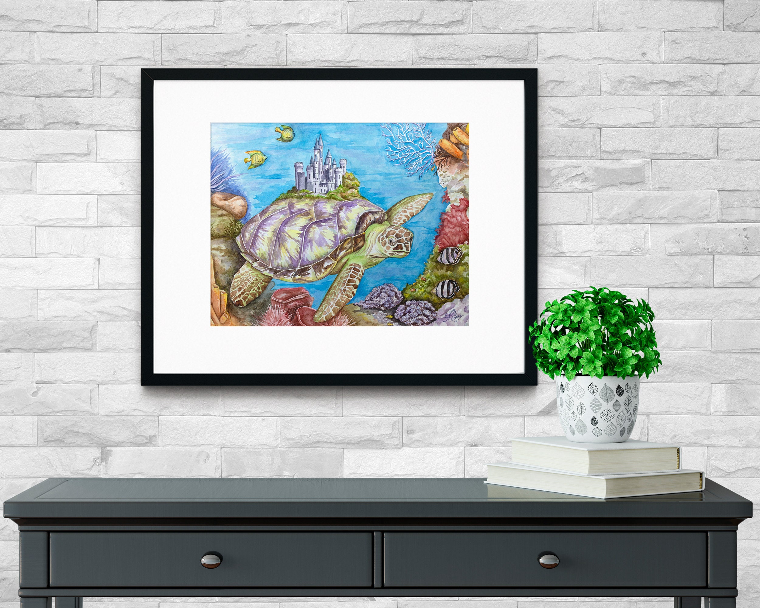 Magic Turtle Wall Art Print, Underwater Fantasy World, Coral Life ...