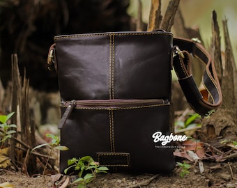 Leather Sling Bag Men: Handmade Camel iPad Shoulder Bag