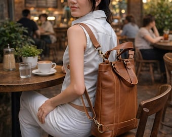 Full Grain Leather Convertible Backpack Purse, Laptop Travel Bag
