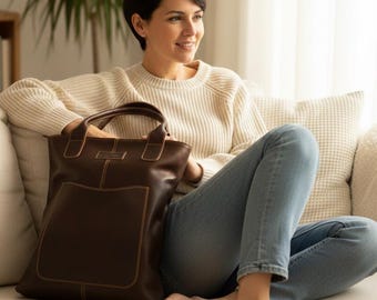 Kangaroo Full Grain Leather Tote, Large Work Shoulder Bag, Laptop