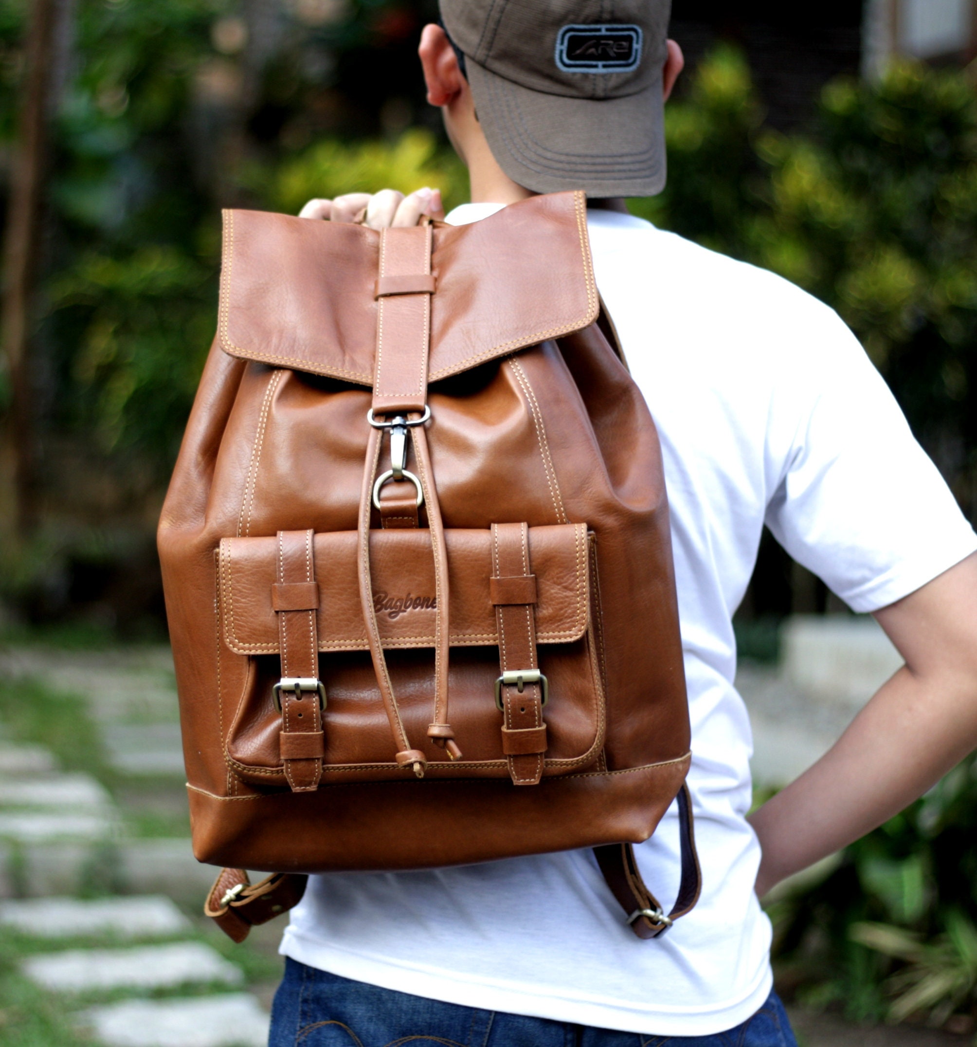 baseball leather backpack