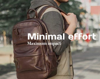 Full Grain Leather Laptop Backpack, Handmade Business Travel Carry On Bag