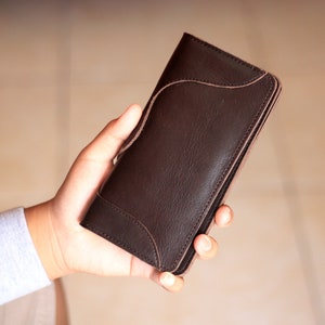 Cartera larga de cuero natural Rivera para hombre, Cartera larga de cuero personalizada Regalo grabado con láser para hombre