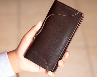 Personalized Leather Long Wallet: Full Grain Cowhide, Engraved Gift